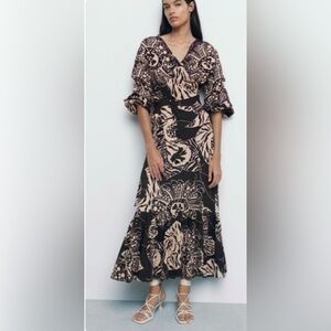 Zara Linen Tropical Skirt and Blouse Set